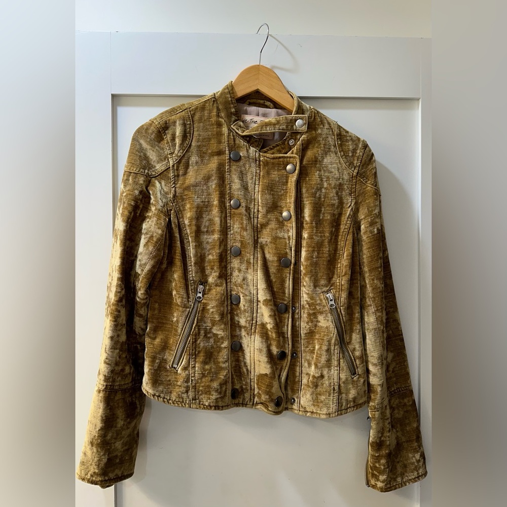 S Free People Velvet Military Jacket